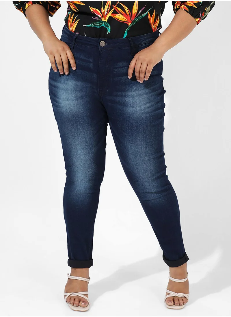 Instafab Plus Women's Navy Blue Dark-Wash Denim Jeans