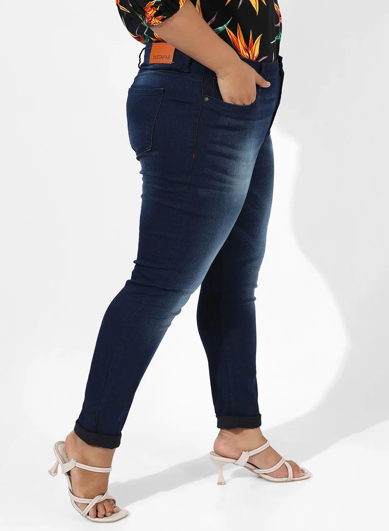 Instafab Plus Women's Navy Blue Dark-Wash Denim Jeans