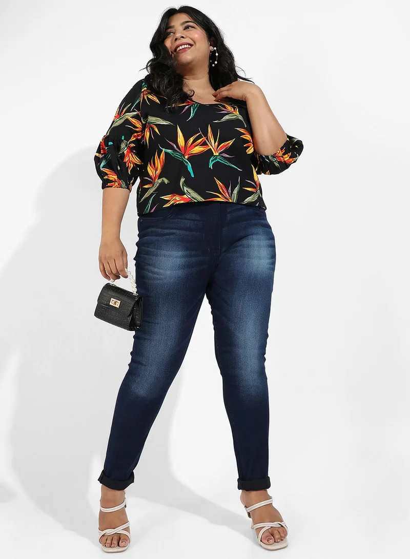 Instafab Plus Women's Navy Blue Dark-Wash Denim Jeans