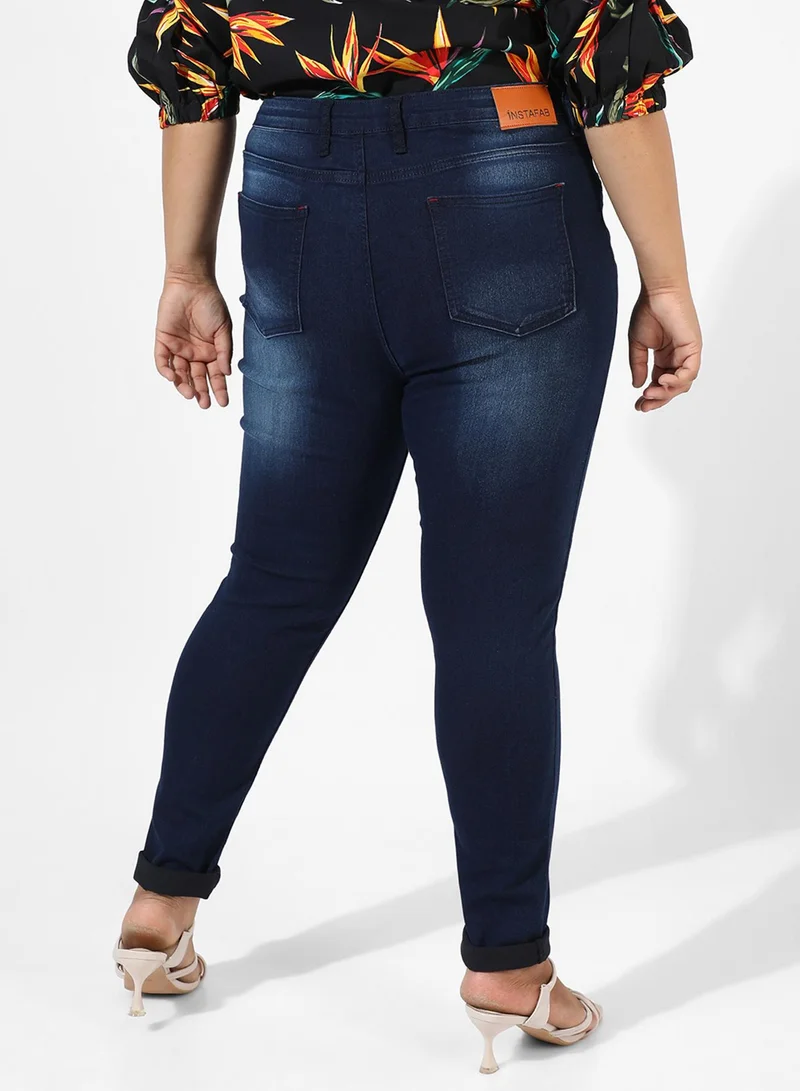 Instafab Plus Women's Navy Blue Dark-Wash Denim Jeans