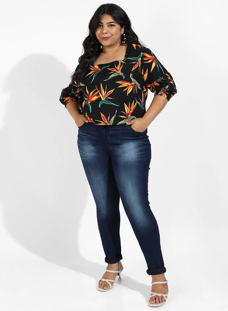 Instafab Plus Women's Navy Blue Dark-Wash Denim Jeans