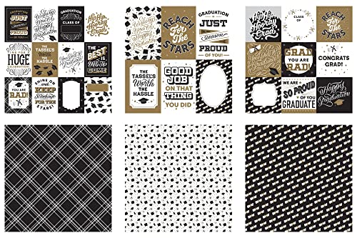 Trendzeen Graduation Scrapbooking Paper - Elegant 12x12 Graduation Scrapbook Paper with Cap, Diploma, and Fun Phrases | Graduation Theme Scrapbook Paper for Photo Album, Decor, DIY Crafts | 6 Items Total - Image 1