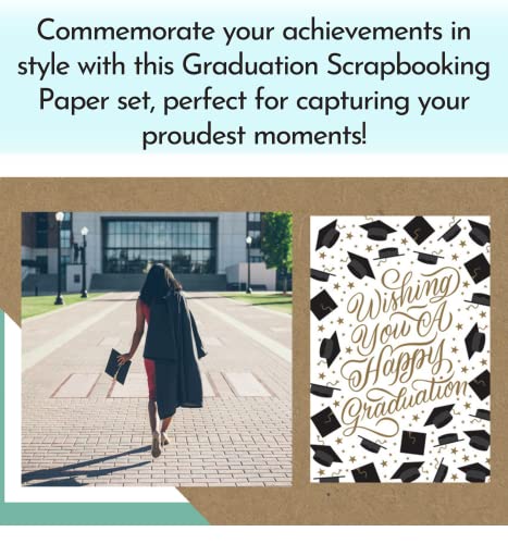 Trendzeen Graduation Scrapbooking Paper - Elegant 12x12 Graduation Scrapbook Paper with Cap, Diploma, and Fun Phrases | Graduation Theme Scrapbook Paper for Photo Album, Decor, DIY Crafts | 6 Items Total - Image 2