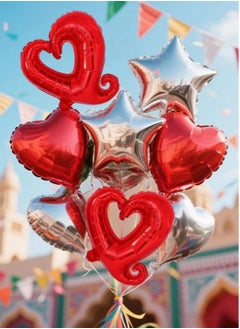 Generic Heart Shape Foil Balloons with Star Foil Balloons (Pack of 8pcs  Red & Silver) 18inch  - Image 2