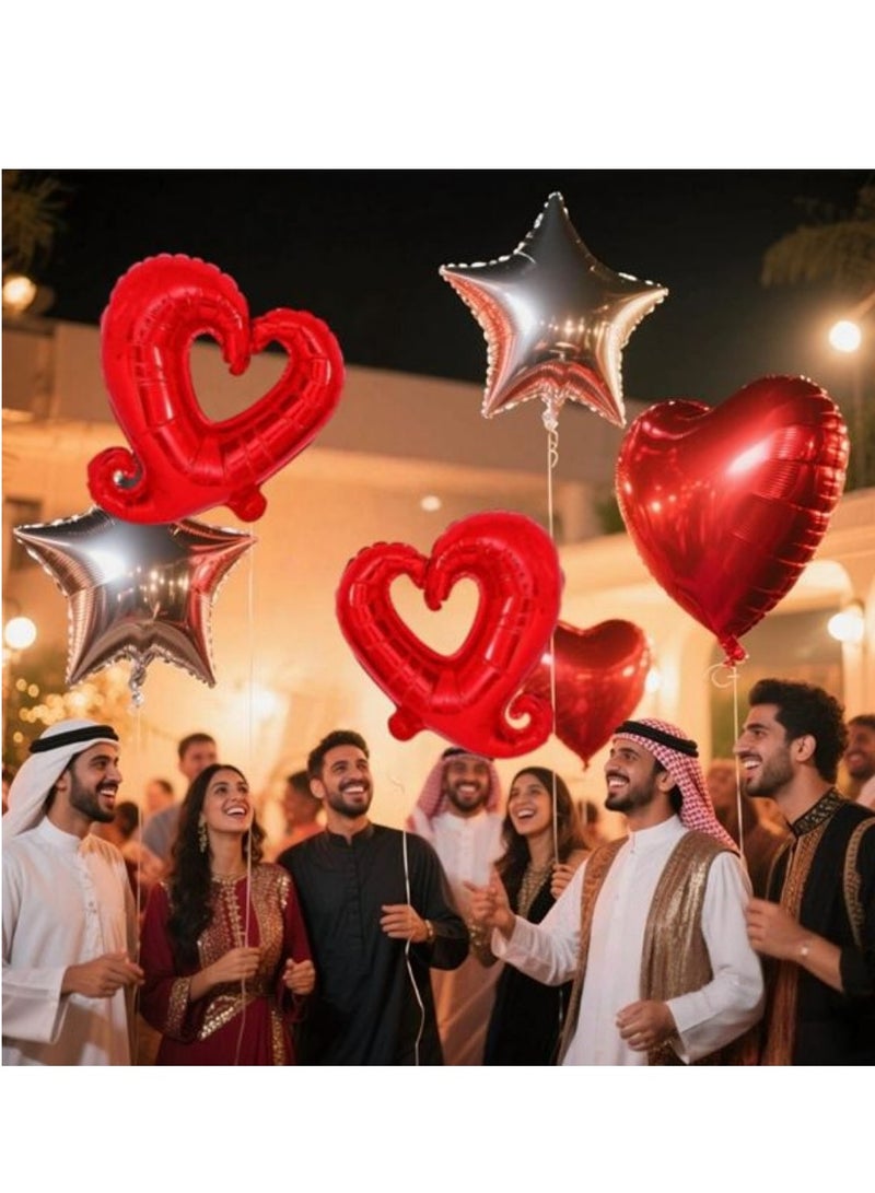 بالونات من رقائق معدنية على شكل قلب مع بالونات من رقائق معدنية على شكل نجمة (عبوة من 8 قطع باللونين الأحمر والفضي) مقاس 18 بوصة - Image 3