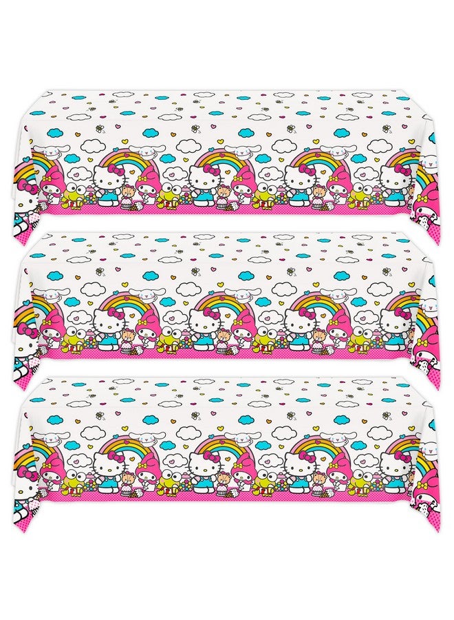 Unique Hello Kitty Birthday Decorations - Rectangular Plastic Hello Kitty Tablecloths (Pack of 3) & Sticker (1) - Image 3