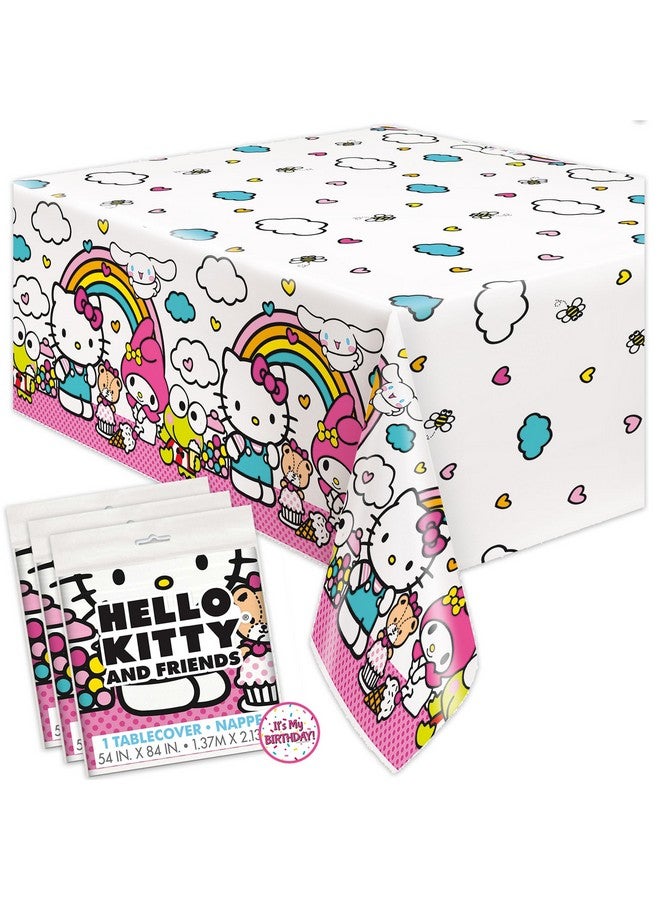 Unique Hello Kitty Birthday Decorations - Rectangular Plastic Hello Kitty Tablecloths (Pack of 3) & Sticker (1) - Image 1