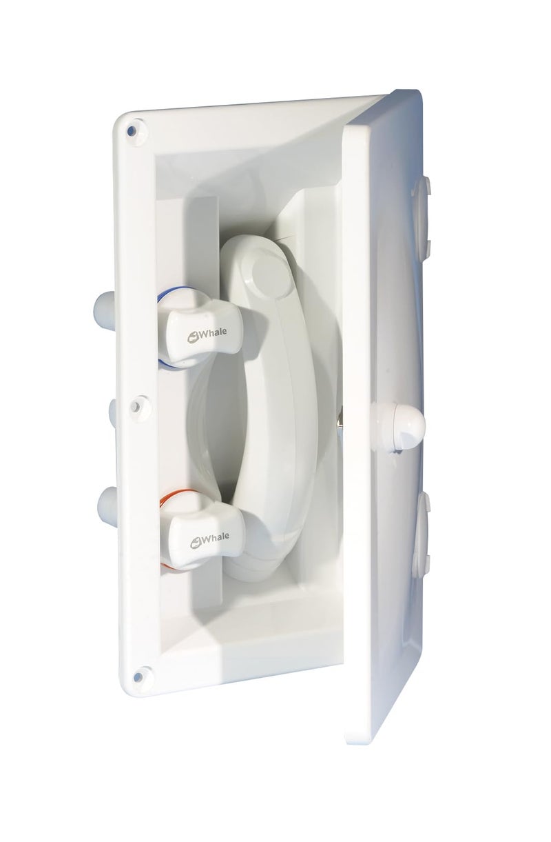Whale Swim n Rinse Transom Shower Hot and Cold Water Lockable Hinged Cover White ABS Housing 7 Feet Hose RT2658 - Image 2