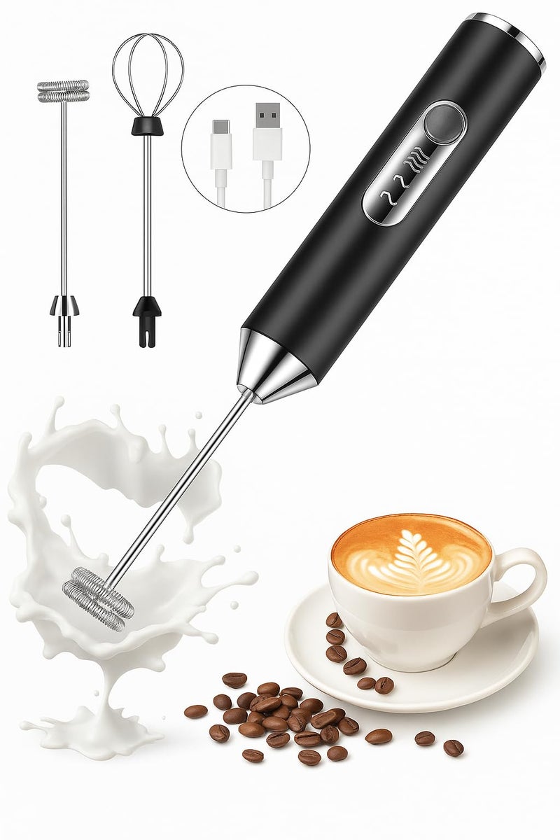 Konquer TimeS Milk Frother Handheld, Stainless Steel Electric Coffee Whisk And Egg Beater, Rechargeable Battery Powered Automatic Milk Foamer Drink Mixer For Latte, Cappuccino, Hot Chocolate, Matcha - Image 1