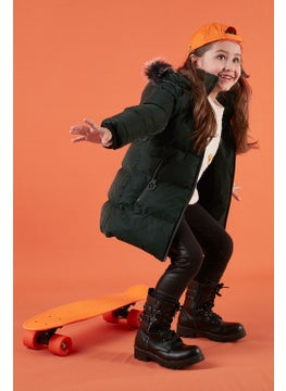 Lela Collar Faux Fur Plush Lined Removable Hooded Slim Cut Winter Coat Girls' COAT 5760002  - Image 1