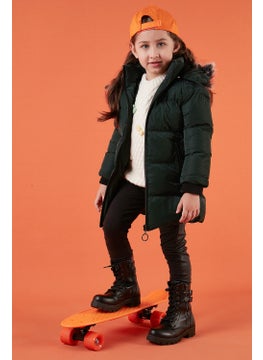 Lela Collar Faux Fur Plush Lined Removable Hooded Slim Cut Winter Coat Girls' COAT 5760002  - Image 2