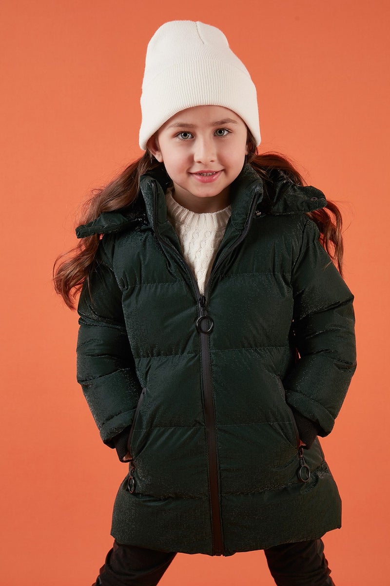 Lela Collar Faux Fur Plush Lined Removable Hooded Slim Cut Winter Coat Girls' COAT 5760002  - Image 3