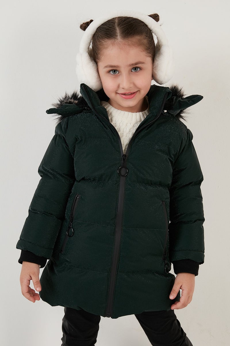 Lela Collar Faux Fur Plush Lined Removable Hooded Slim Cut Winter Coat Girls' COAT 5760002  - Image 4