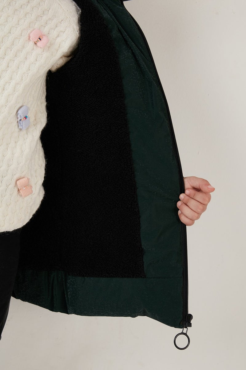 Lela Collar Faux Fur Plush Lined Removable Hooded Slim Cut Winter Coat Girls' COAT 5760002  - Image 5