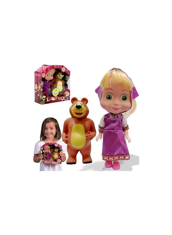 LOON AL RABEA KIDS Masha and the bear . Cartoon Girl and Friendly Bear Figure Set – Purple Dress Doll – Imaginative Play Toy for Kids Ages 3+ – Gift for Girls and Boys - Image 1