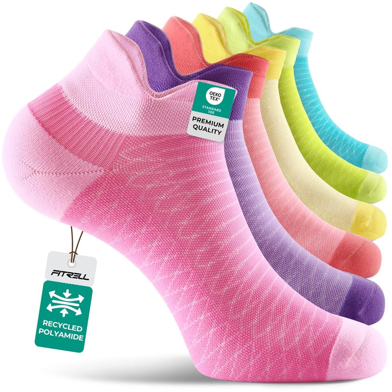 FITRELL Ankle Compression Socks for Women & Men - Cushioned Arch Support Running Socks, Plantar Fasciitis Relief, Vibrant Mixed 6 Pairs, S/M - Image 1