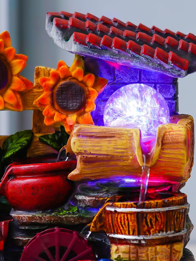 CHRONIKLE Polyresin Sunflower Design Tabletop 4 Steps Indoor Water Fountain for Home Decor with LED Light, Speed Controller Pump & Crystal Ball (Size: 18.5 x 13 x 25CM |Color:Multi | Weight:1310 Gram) - Image 5
