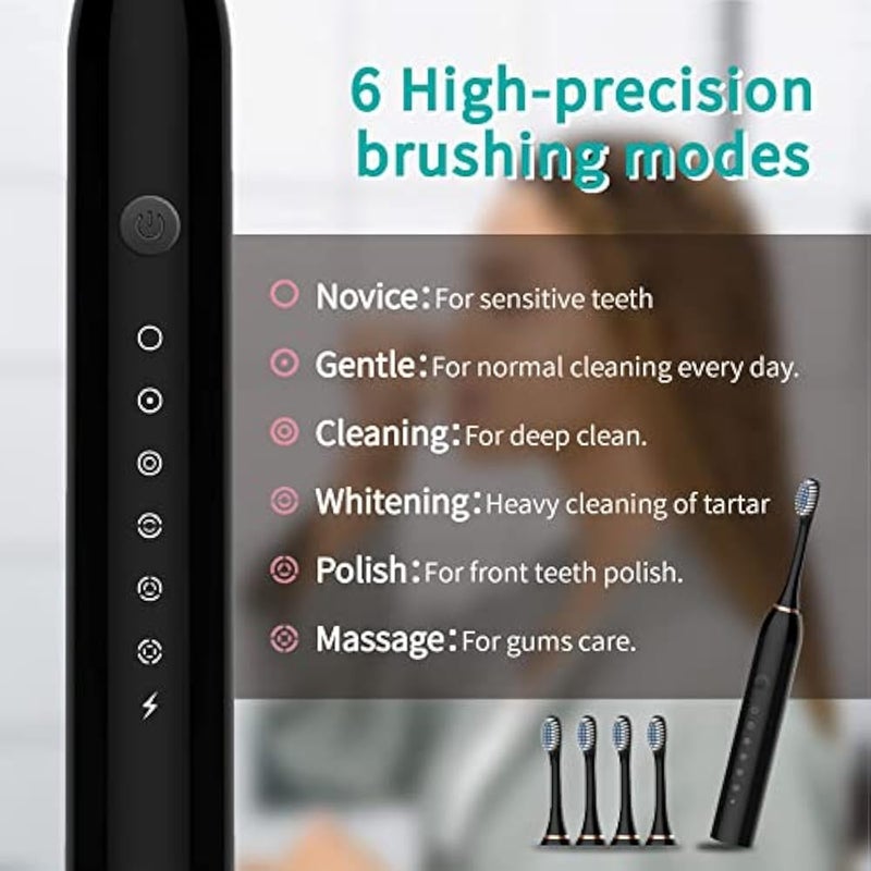 Sonic Electric Toothbrushes USB Rechargeable Ultrasonic Tooth Brush with 4 Brush Heads 6 Cleaning Modes and Smart Timer IPX7 Waterproof Cleaning Toothbrushes for Adults and Kids - Image 2