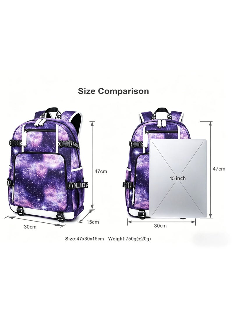 Aolida Backpack Bookbag for College Laptop Travel,Fit Laptop Up to 15.6 inch with USB Charging Port Multi Compartment Anti theft, Gift for Women Men (Galaxy) - Image 4