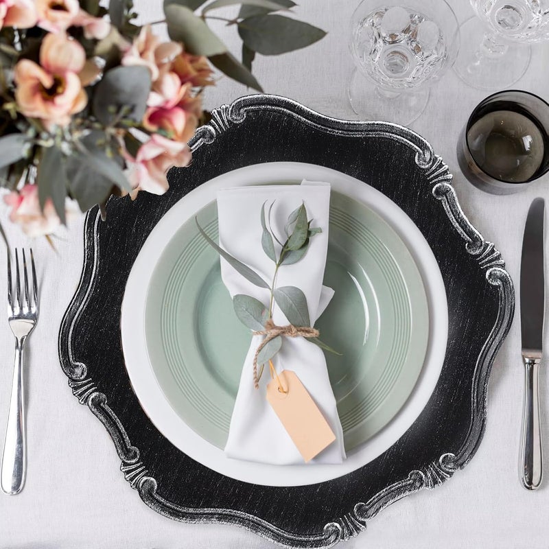 Leemxiiny Black Charger Plates Set of 6 Decorative Table Plastic Chargers for Dinner Plates Party Wedding Thanksgiving Christmas 22B - Image 2