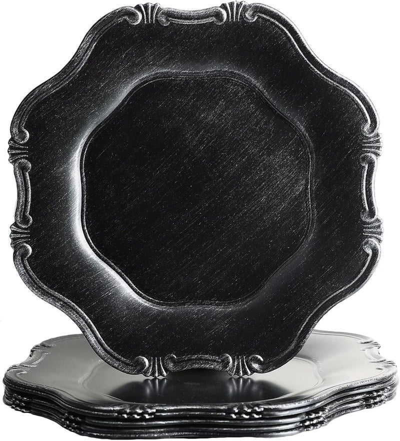 Leemxiiny Black Charger Plates Set of 6 Decorative Table Plastic Chargers for Dinner Plates Party Wedding Thanksgiving Christmas 22B - Image 1
