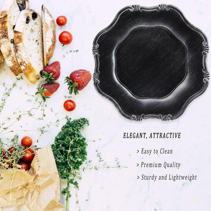 Leemxiiny Black Charger Plates Set of 6 Decorative Table Plastic Chargers for Dinner Plates Party Wedding Thanksgiving Christmas 22B - Image 5