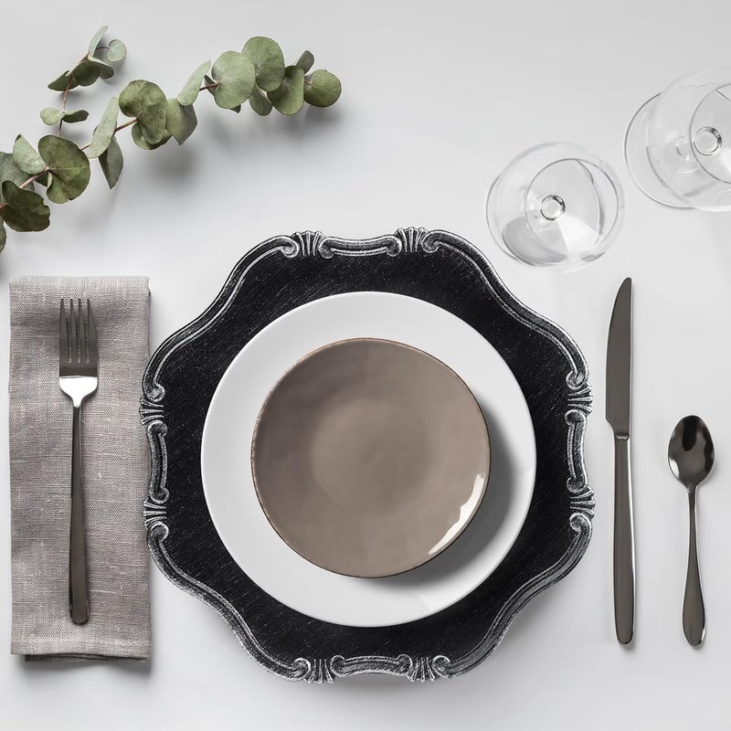Leemxiiny Black Charger Plates Set of 6 Decorative Table Plastic Chargers for Dinner Plates Party Wedding Thanksgiving Christmas 22B - Image 3