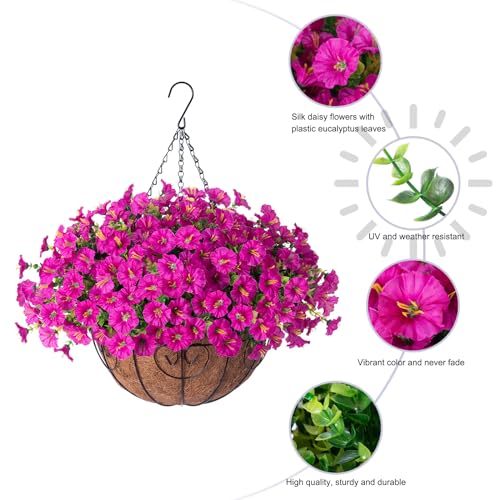 Ivydale Artificial Silk Hanging Plants Flowers Basket for Outdoor Outside Summer Decoration, Fake Faux UV Sun Resistant Look Real Morning Glory Fuchsia for Porch Patio Balcony Home - Image 5