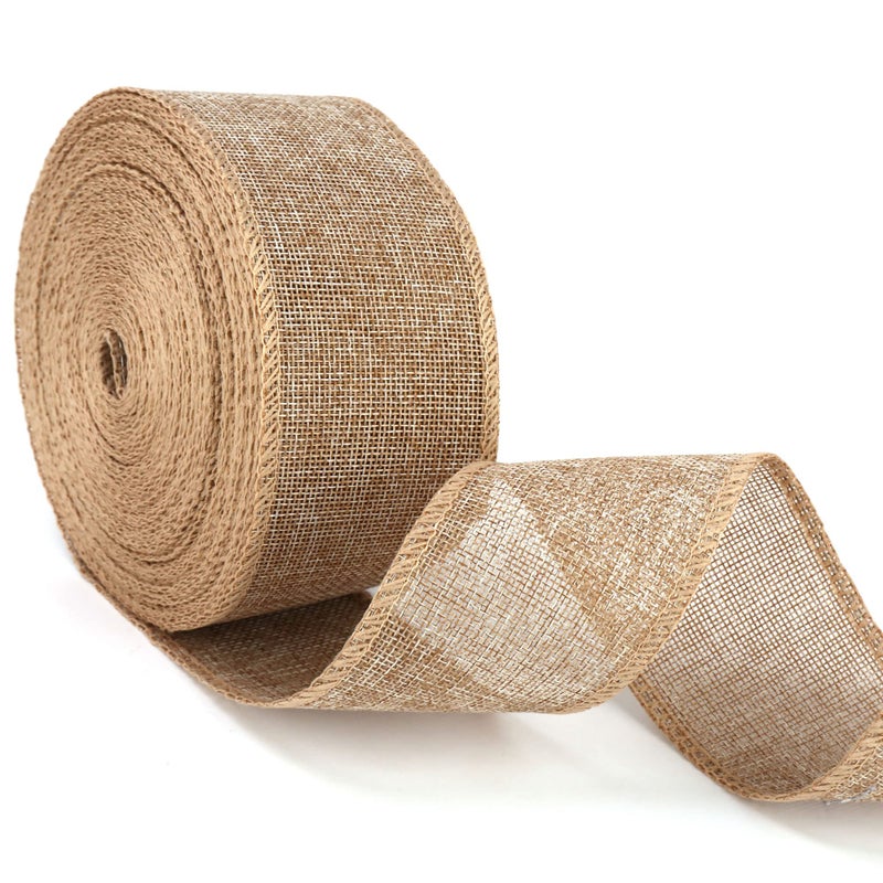 Burlap Ribbon Fabric Wired Edge 20 Yards for Decoration 25inch Natural