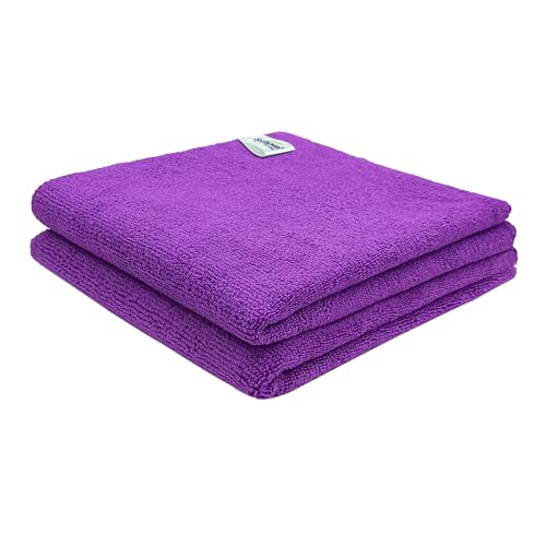 SOFTSPUN Microfiber Cleaning Cloths, 2pcs 40x40cms 340GSM Purple! Highly Absorbent, Lint and Streak Free, Multi -Purpose Wash Cloth for Kitchen, Car, Window, Stainless Steel, Silverware. - Image 1