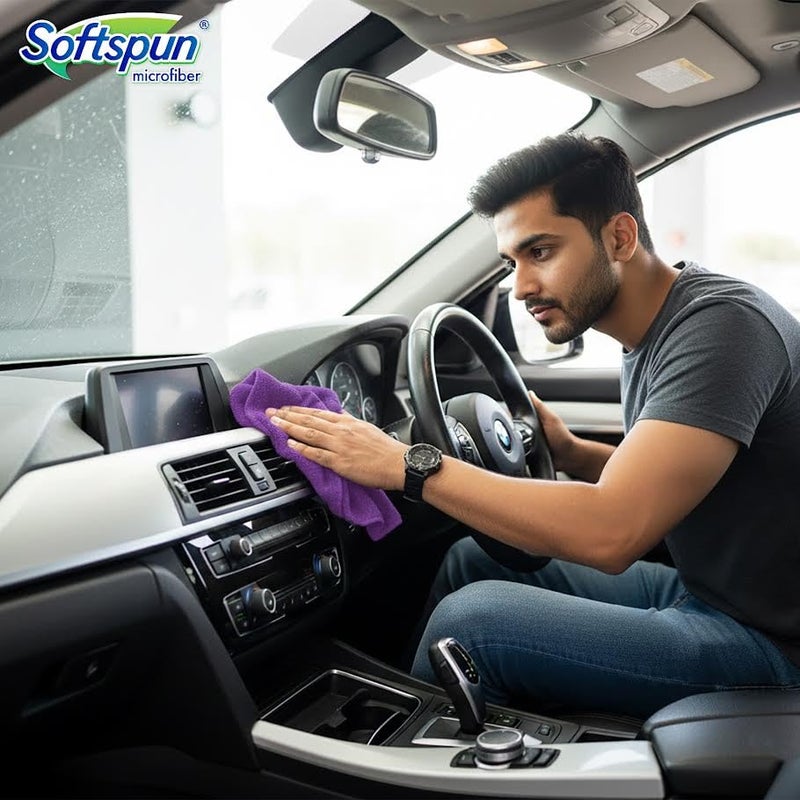 SOFTSPUN Microfiber Cleaning Cloths, 2pcs 40x40cms 340GSM Purple! Highly Absorbent, Lint and Streak Free, Multi -Purpose Wash Cloth for Kitchen, Car, Window, Stainless Steel, Silverware. - Image 4