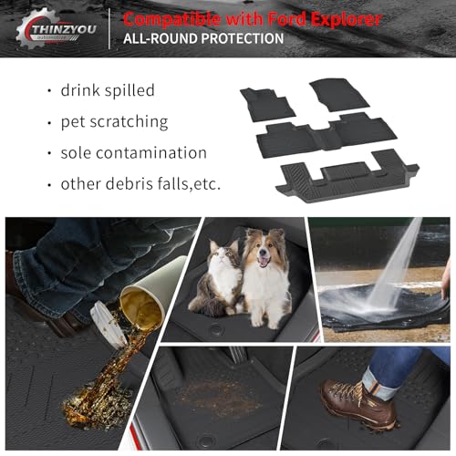 Thinzyou Floor Mats Compatible with 2020-2026 Ford Explorer 6 Seat Trunk Mat Cargo Liner TPE Back Seat Cover Protector 2025 Explorer Accessories (Fit 6 Seat,Trunk Mat with Backrest Mats+Floor Mats) - Image 4