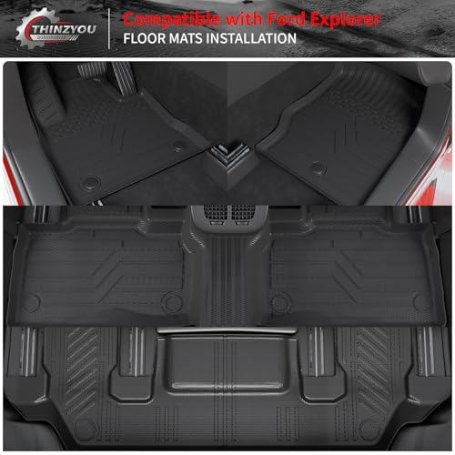 Thinzyou Floor Mats Compatible with 2020-2026 Ford Explorer 6 Seat Trunk Mat Cargo Liner TPE Back Seat Cover Protector 2025 Explorer Accessories (Fit 6 Seat,Trunk Mat with Backrest Mats+Floor Mats) - Image 3