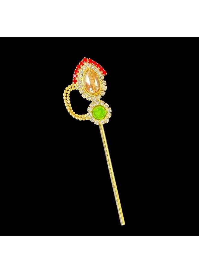 Salvus App SOLUTIONS Salvus APP SOLUTIONS Handcrafted Metal Bansuri/Flute for Krishna Idol - Decorative Indian Artwork for Home or Office Decor (Multicolor, 3 x1.5 inch)  - Image 1