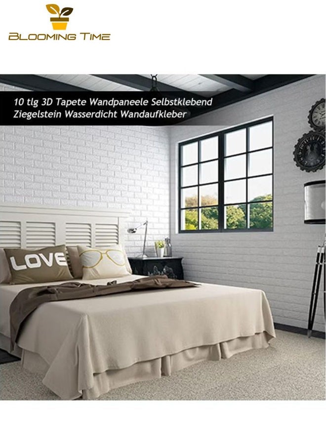 10PCS self-adhesive 3d wallpaper, waterproof white brick pattern wall stickers living room bedroom