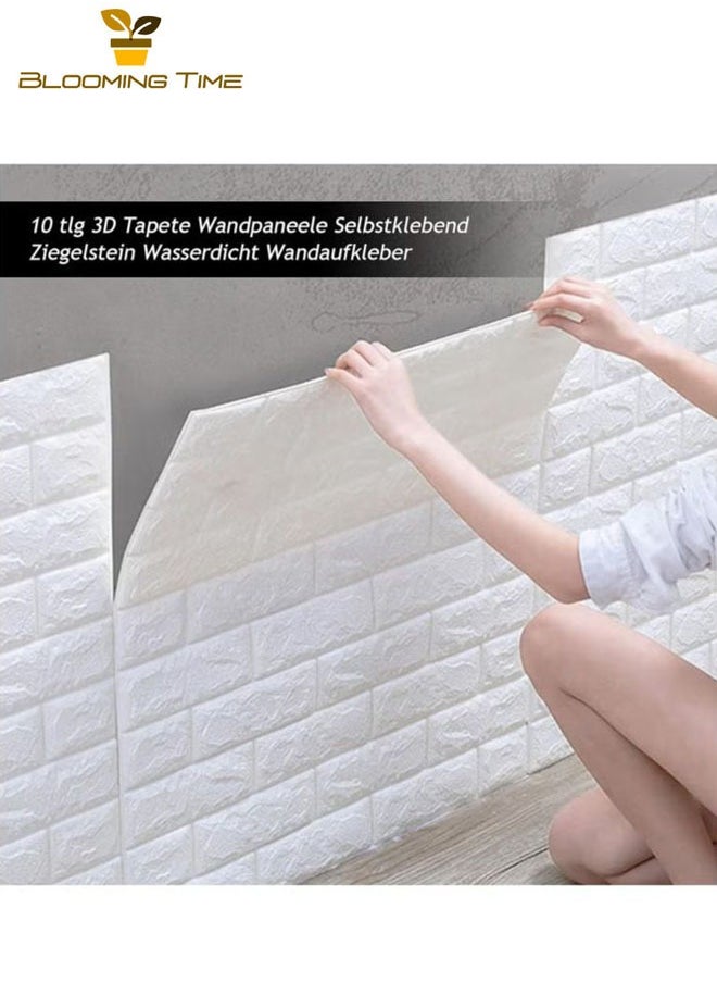 10PCS self-adhesive 3d wallpaper, waterproof white brick pattern wall stickers living room bedroom