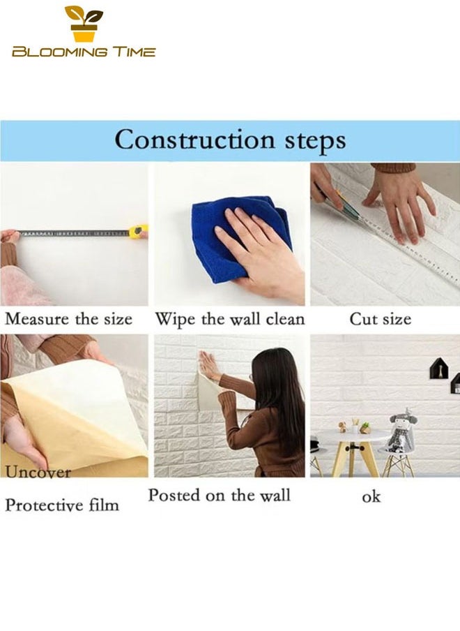 10PCS self-adhesive 3d wallpaper, waterproof white brick pattern wall stickers living room bedroom