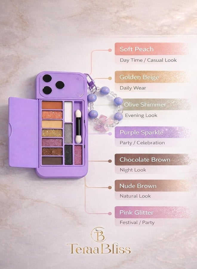 Teraabliss I Phone Style Mini Eyeshadow Palette - Model 17 i-Style Phone Inspired Design Soft & Skin Friendly Formula Long Lasting Shades (purple) - Image 3