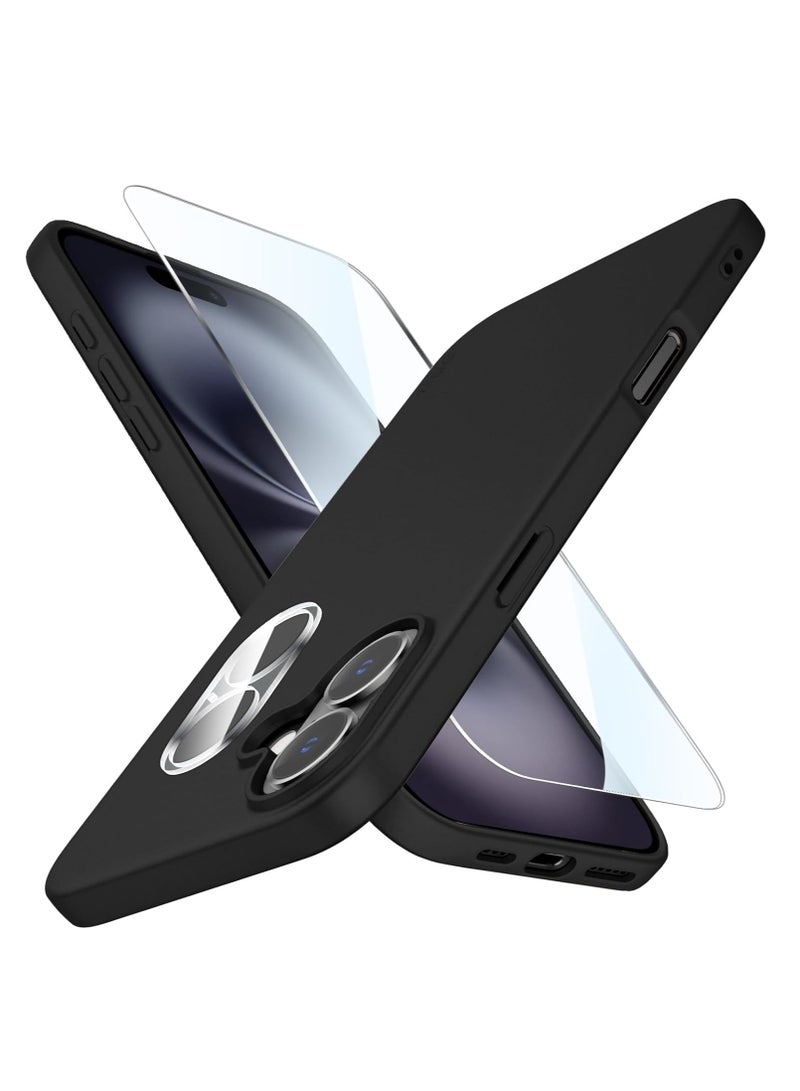 Ultra-Thin Matte Case for iPhone 16 with Upgraded Camera Lens and Screen Protectors – Black - Image 1