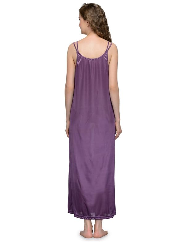 Ananqe Women's Satin Sleepwear, Adjustable Straps, Sizes XS-6XL, 10 Colors - Luxurious Full-Length Satin Nightdress for Comfort & Elegance, Soft & Silky Fabric Purple - Image 3