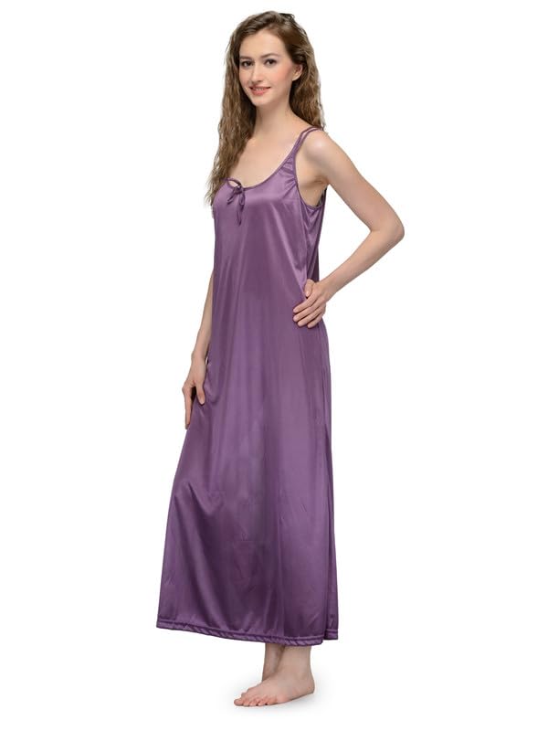 Ananqe Women's Satin Sleepwear, Adjustable Straps, Sizes XS-6XL, 10 Colors - Luxurious Full-Length Satin Nightdress for Comfort & Elegance, Soft & Silky Fabric Purple - Image 2