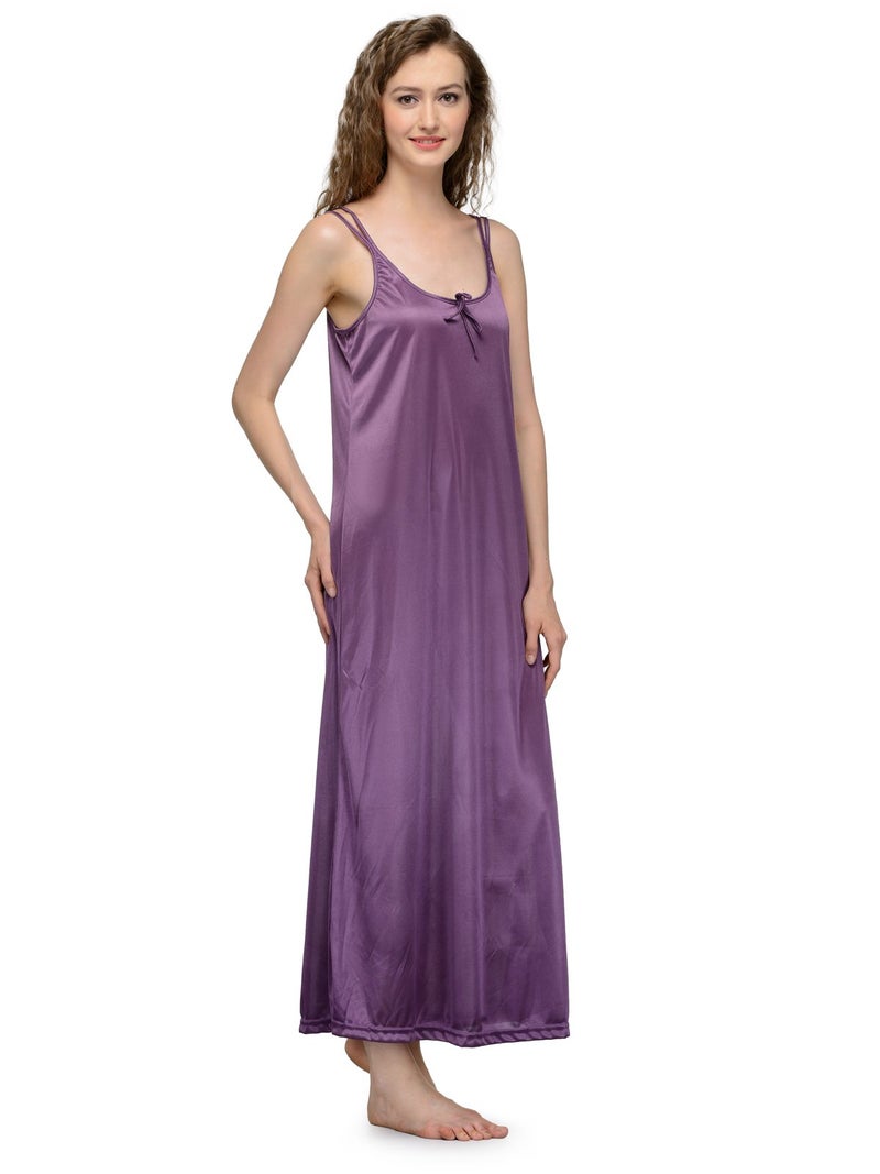 Ananqe Women's Satin Sleepwear, Adjustable Straps, Sizes XS-6XL, 10 Colors - Luxurious Full-Length Satin Nightdress for Comfort & Elegance, Soft & Silky Fabric Purple - Image 4