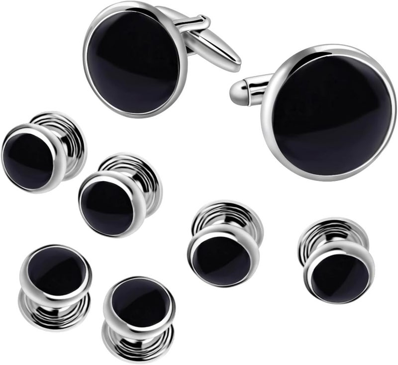 IPINK -Mens Cufflinks and Studs Set Tuxedo Formal Kit Shirts Business Wedding - Image 1