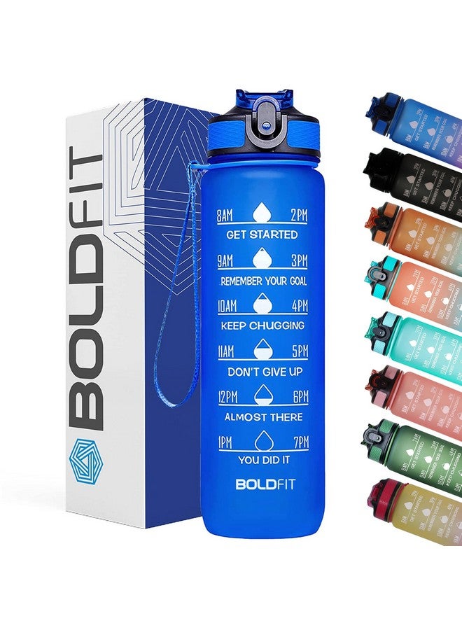 Boldfit Water Bottles 1 Litre Sipper Bottle For Adults, Kids,Unbreakable Motivational Water Bottle Time Mark Sipper With Straw & Time For Gym Office School Home Water Bottle for Kids - Blue (Plastic) - Image 1