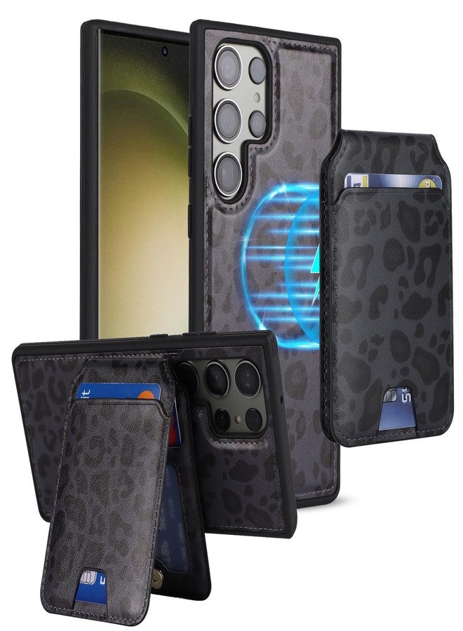 iCoverCase Wallet Case for Samsung Galaxy S23 Ultra Compatible with MagSafe, Magnetic Detachable Card Slots Holder PU Leather Kickstand Wireless Charging Case (Black Leopard) - Image 1