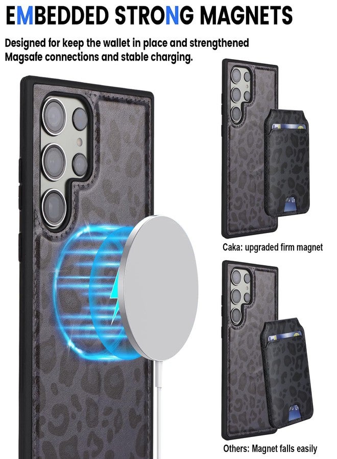 iCoverCase Wallet Case for Samsung Galaxy S23 Ultra Compatible with MagSafe, Magnetic Detachable Card Slots Holder PU Leather Kickstand Wireless Charging Case (Black Leopard) - Image 3