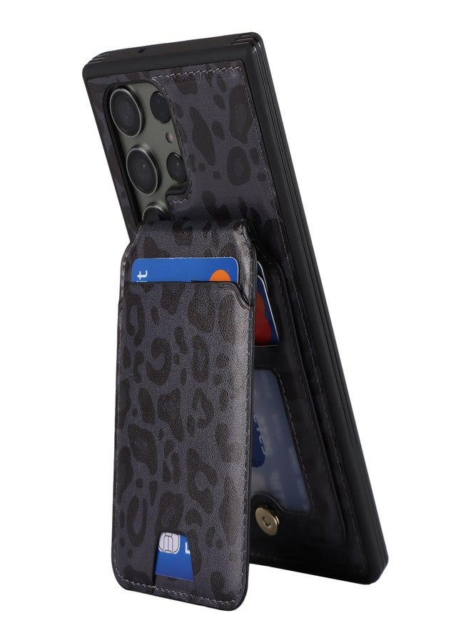 iCoverCase Wallet Case for Samsung Galaxy S23 Ultra Compatible with MagSafe, Magnetic Detachable Card Slots Holder PU Leather Kickstand Wireless Charging Case (Black Leopard) - Image 4