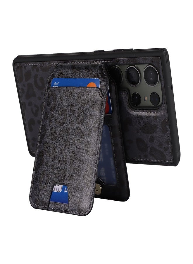 iCoverCase Wallet Case for Samsung Galaxy S23 Ultra Compatible with MagSafe, Magnetic Detachable Card Slots Holder PU Leather Kickstand Wireless Charging Case (Black Leopard) - Image 5