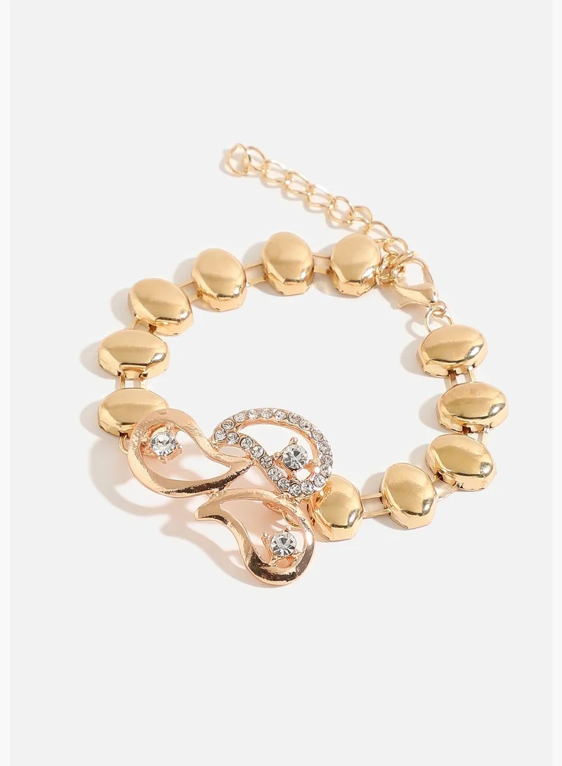 SOHI Gold Plated Designer Stone Necklace, Earring, Ring and Bracelet Set