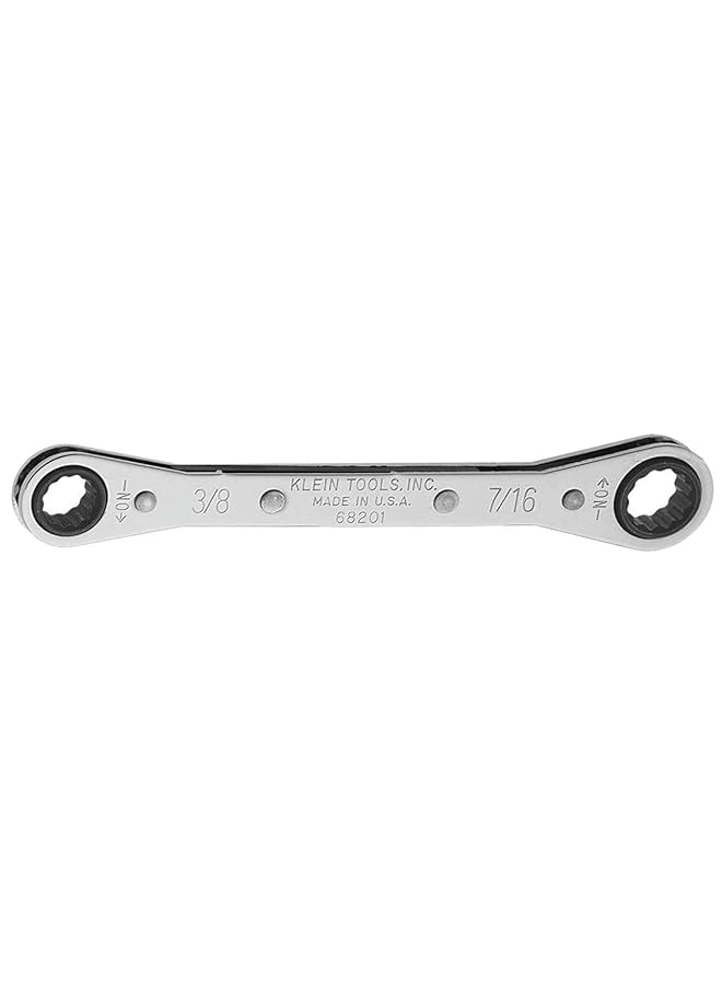Klein Tools 68201 Ratcheting Box Wrench 3/8 Inch X 7/16 Inch With Reverse Ratcheting And Chrome Plated Finish - Image 1